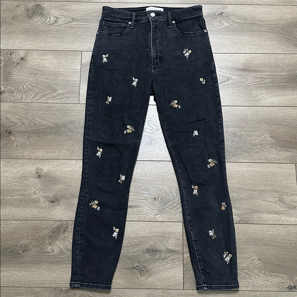 Abercrombie & Fitch‎ High Rise Super Skinny Ankle Embroidered Black Size 28